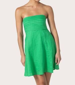 NEW LUSANA talia pintuck linen mini dress in kelly green